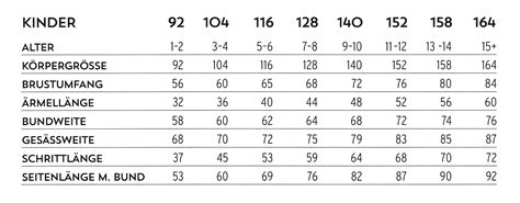 größen tabelle kostenlos